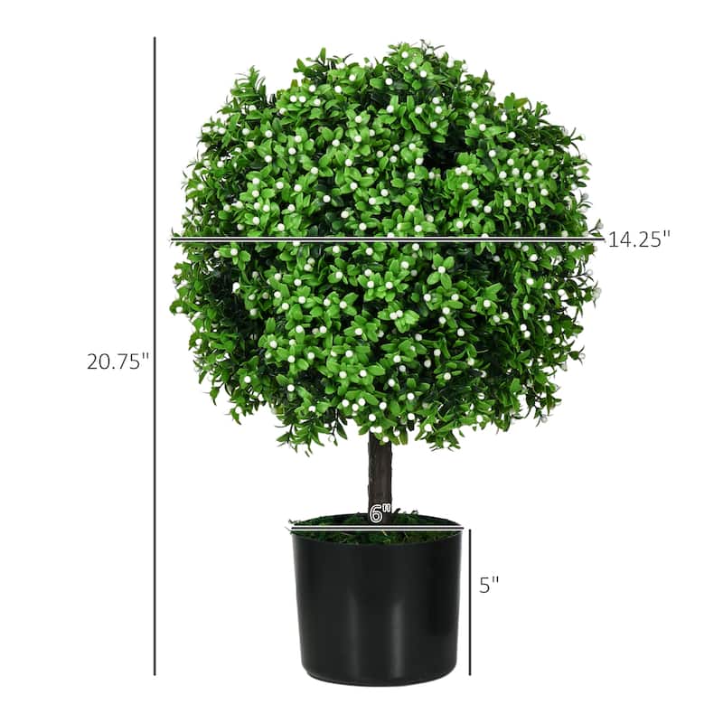 Set of 2 Artificial Ball-Shaped Boxwood Plants with Decorative Fruit Green White Black for Home Office Outdoor 20.75 Inch