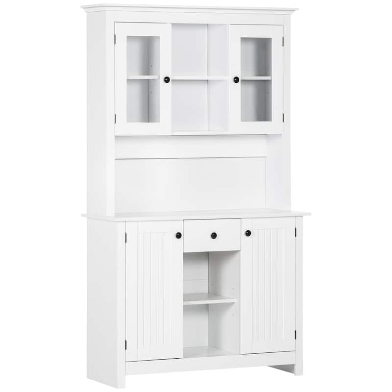 HOMCOM Freestanding Rustic Buffet with Hutch, Farmhouse Kitchen Pantry Cabinet