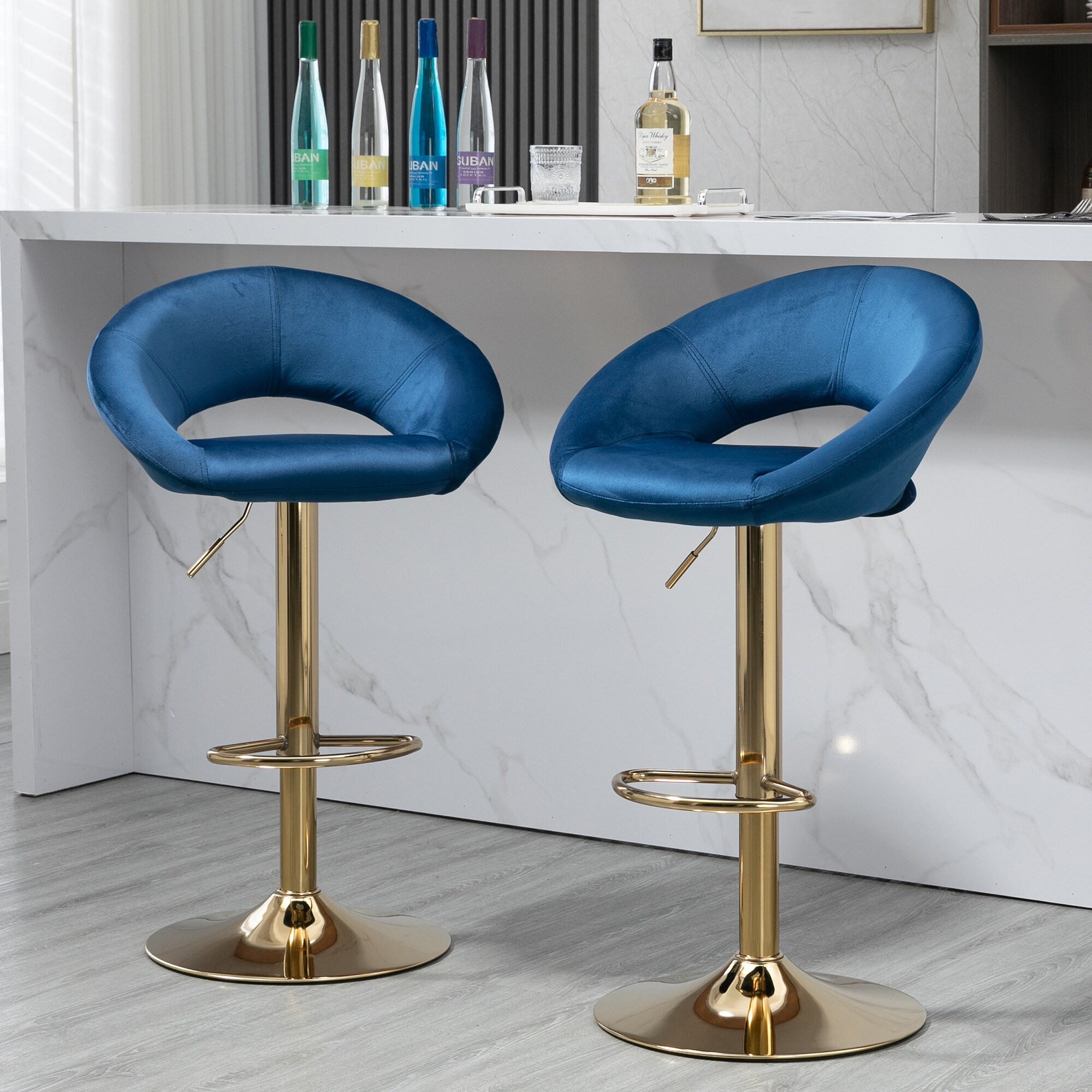 Set of 2 Elegant Velvet Adjustable Modern Dining Chairs Swivel