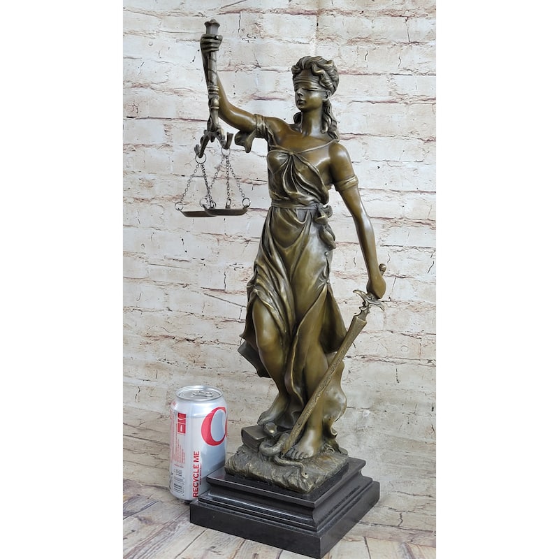 Real Bronze Metal Statue With Marble Lady Blind Justice Scales Lawyer Sculpture
