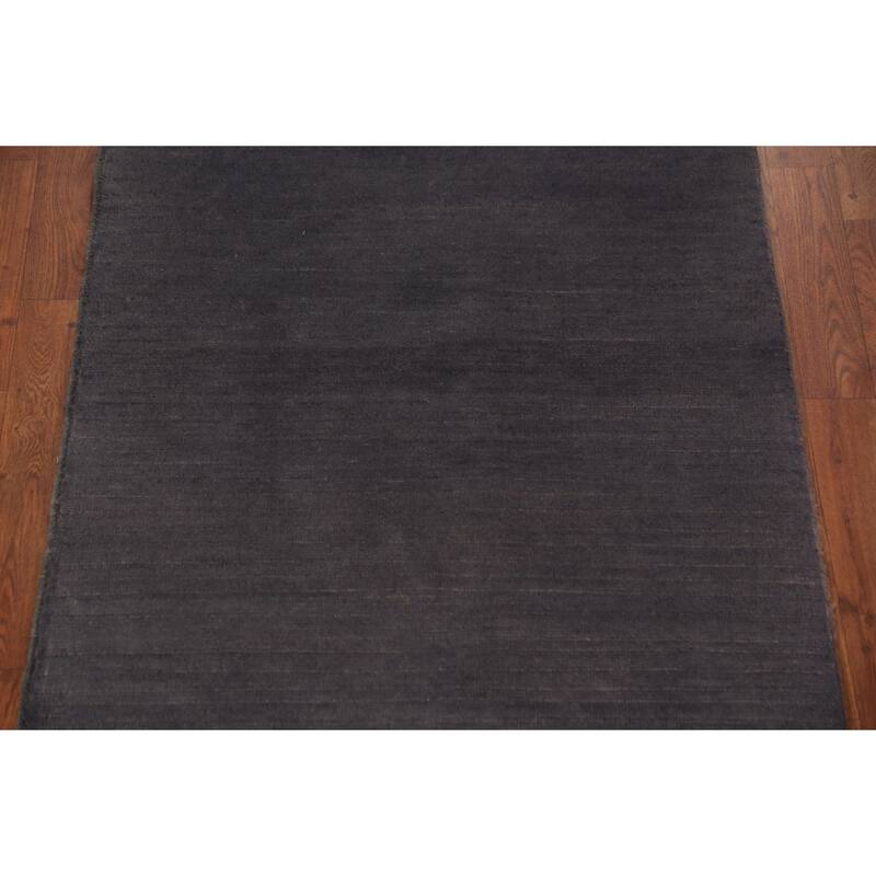 Modern Gray Gabbeh Runner Rug Hand-Knotted Grey Wool Carpet - 2'11" x 9'7"