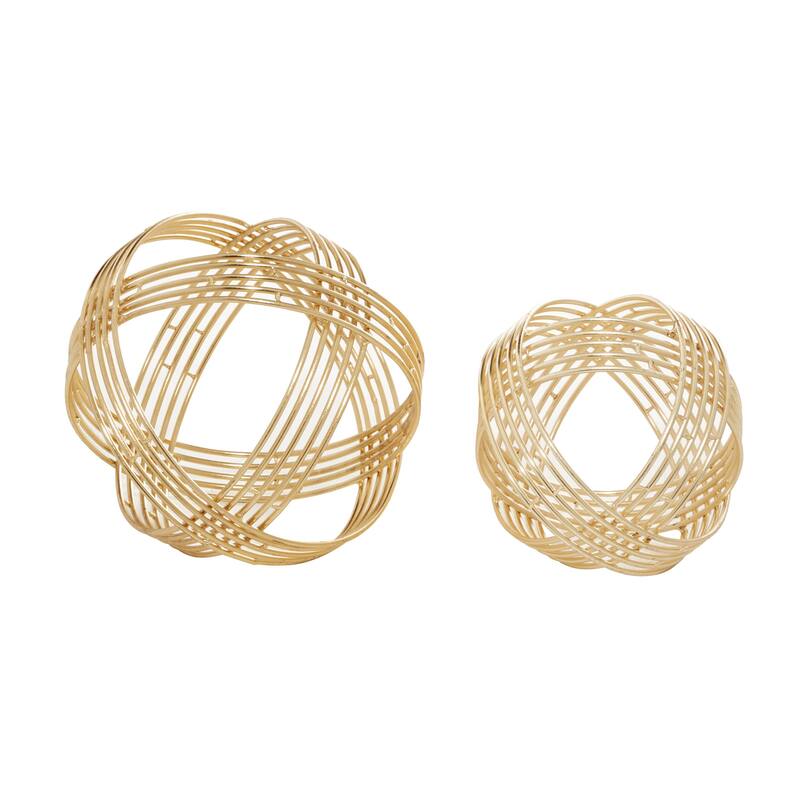 Metal Geometric Layered Orb Decorative Sculpture - Set of 2 Gold - Roche River Decor