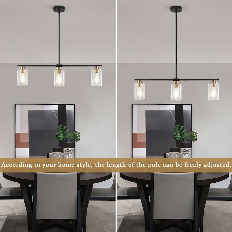 3-Light Kitchen Island Pendant Light with Bubble Glass Shade, Classic Semi Flush Mount Chandelier for Dining Room Living Room