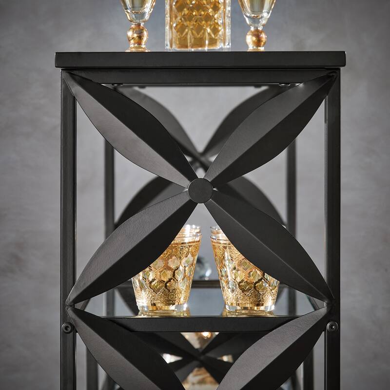 Willits Black Finish Mirrored Bar Cart with Shelf by iNSPIRE Q Modern