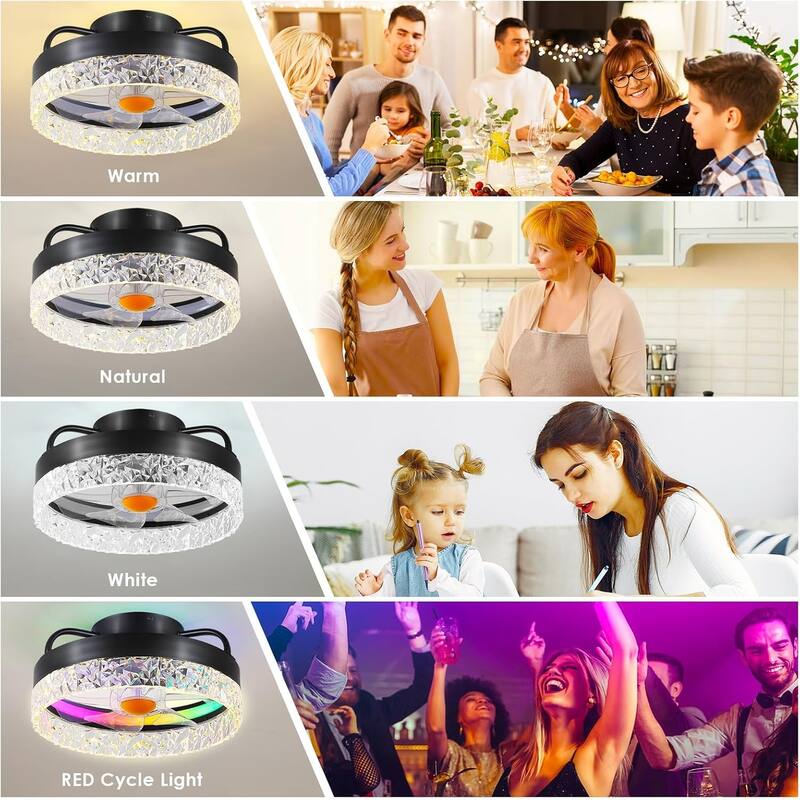 13" Low Profile Ceiling Fan with Light,3CCT 3 Speed Small Ceiling Fan for Bedroom,Closet,Small Room - 13 Inches