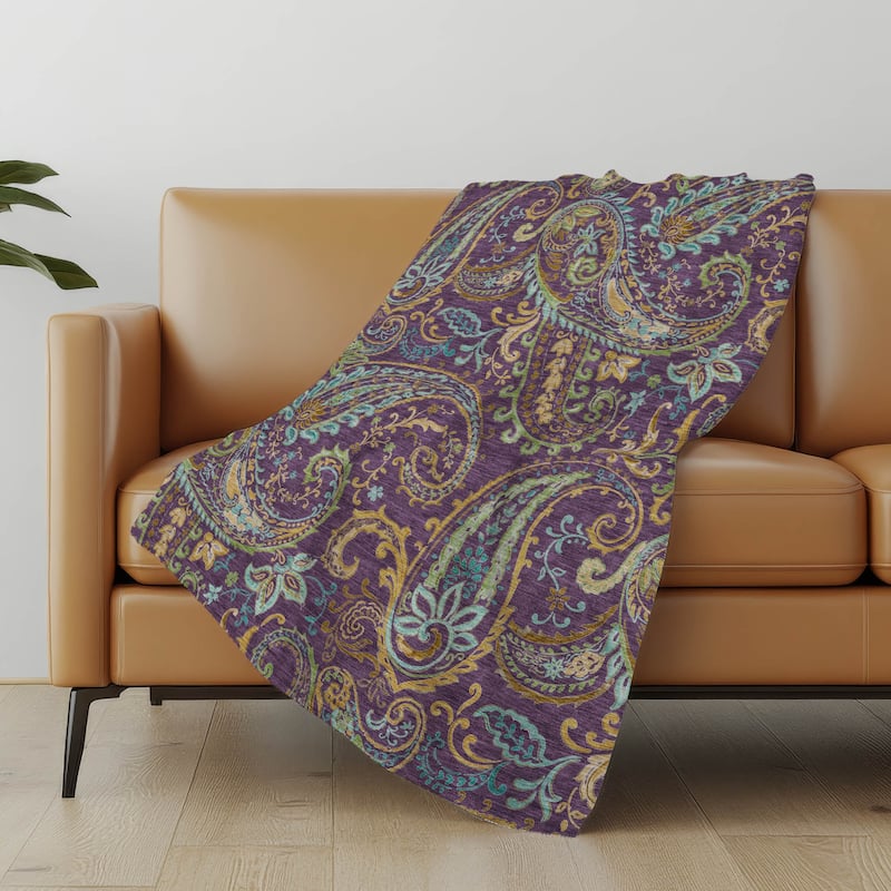 Premium Machine Washable Paisley Sherpa Throw Blanket