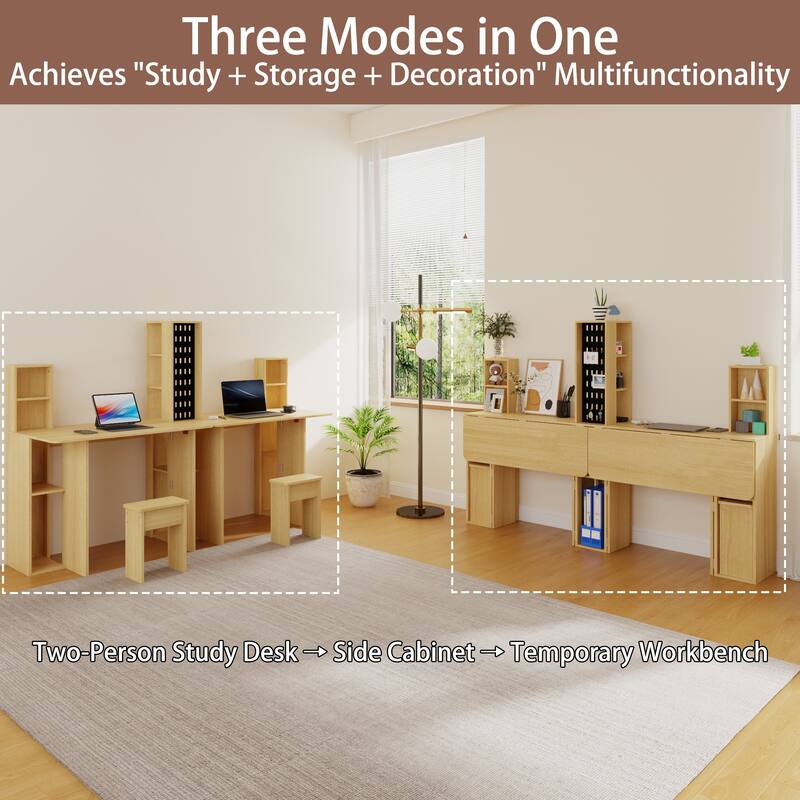 3-in-1 Folding Study Desk Multifunctional Writing Desk for 2 Kids