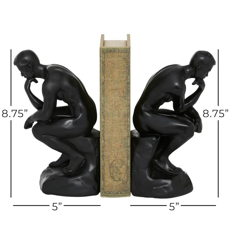 Black Polystone The Thinker People Decorative Bookends (Set of 2)