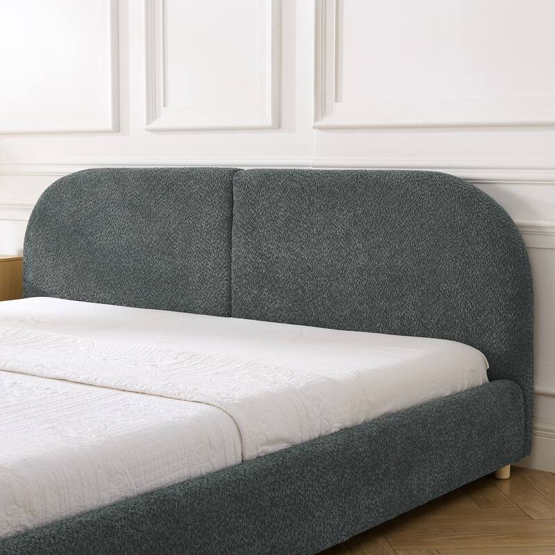 Fabric Upholstered Bed Frame Modern American Platform Bed Frame with Curved Headboard/Sturdy Legs Support/No Box Spring Needed