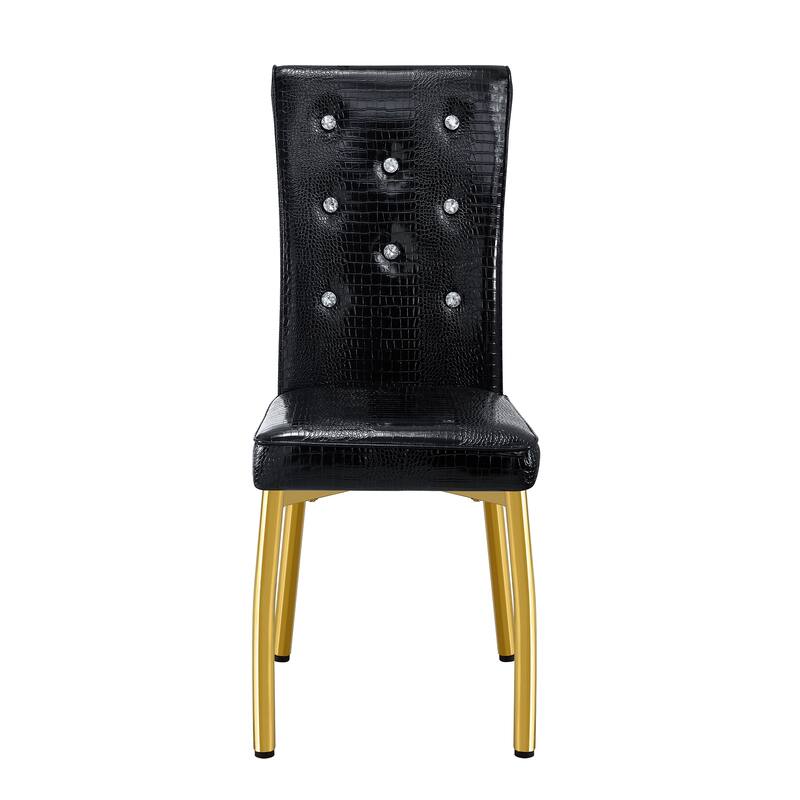 Set of 4, Retro alligator skin Upholstered dining chairs,with Crystal buckle design and Faux Leather design