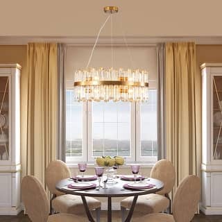 Round Bedroom Decorative Light with Metal Frame, Dining Room Crystal Chandelier, 12 Light Pendant Ceiling Light Fixture