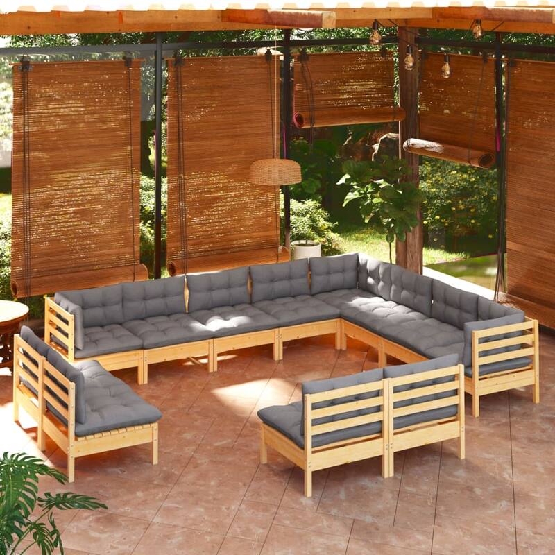 vidaXL Solid Pinewood Patio Lounge Set 12 Piece with Cushions Multi Colors