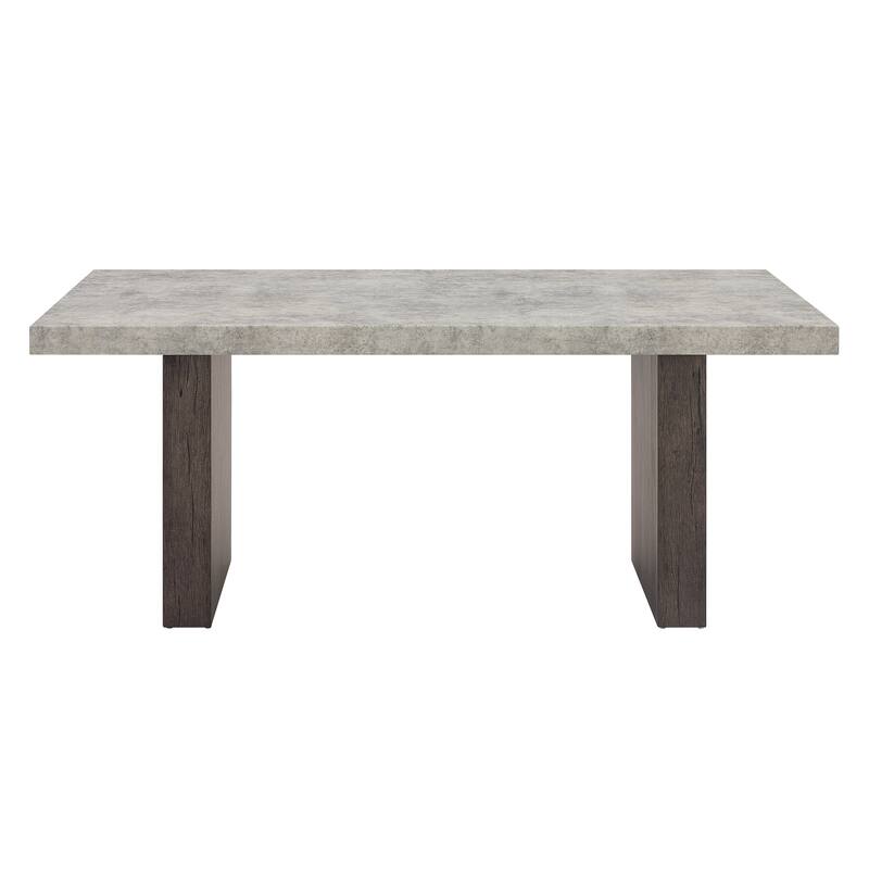 Roundhill Furniture Sorlen 6-Piece Dining Set, 3D Faux Concrete Table with 4 Chocolate Fabric Chairs and a Bench