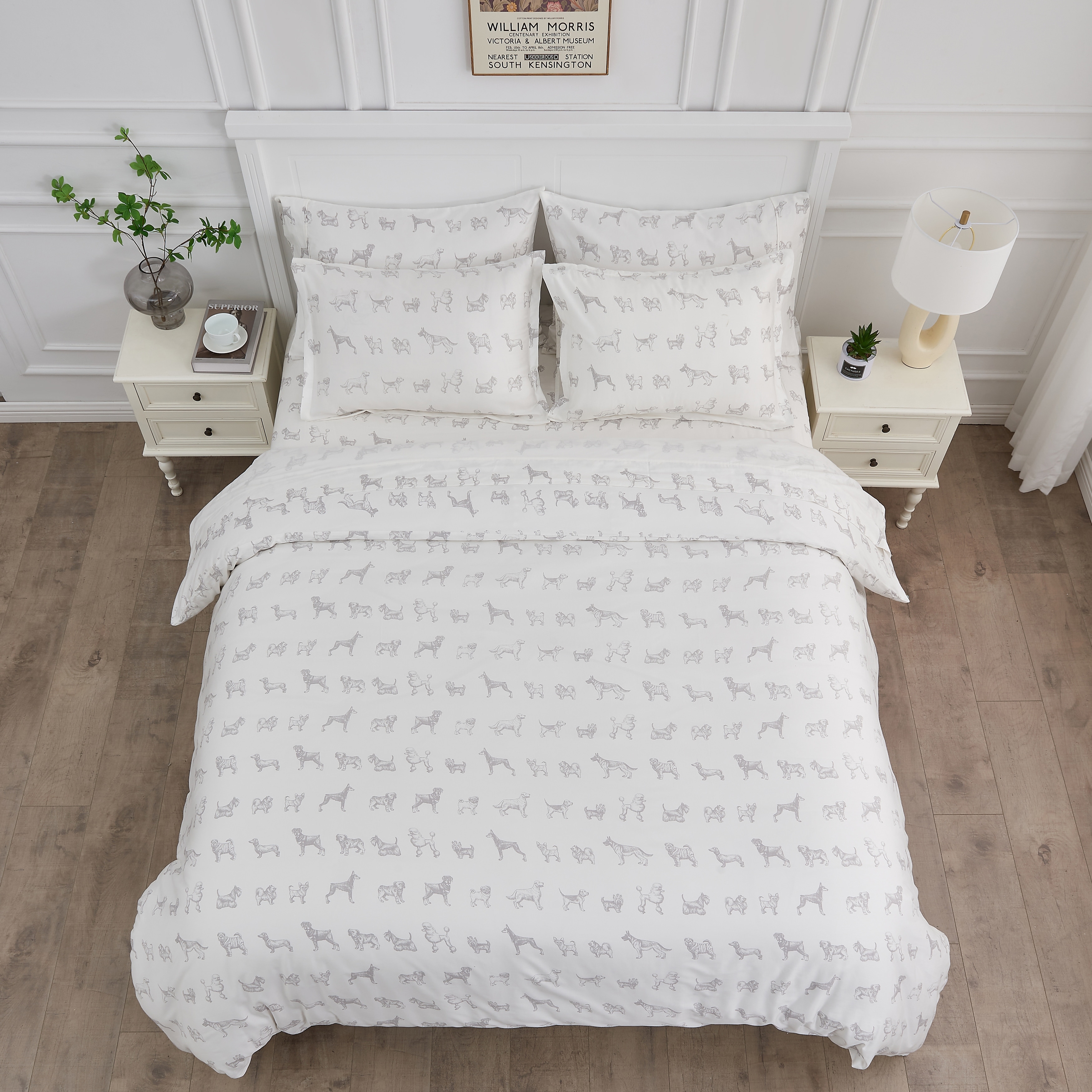 Printed Design Cotton Collection 400 Thread Count Grey Dog Duvet
