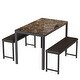 preview thumbnail 12 of 15, 3 - Piece Faux Marble Dining Set, Kitchen Table Set with 2 PU Leather Benches for Dining Room, Breakfast Nook