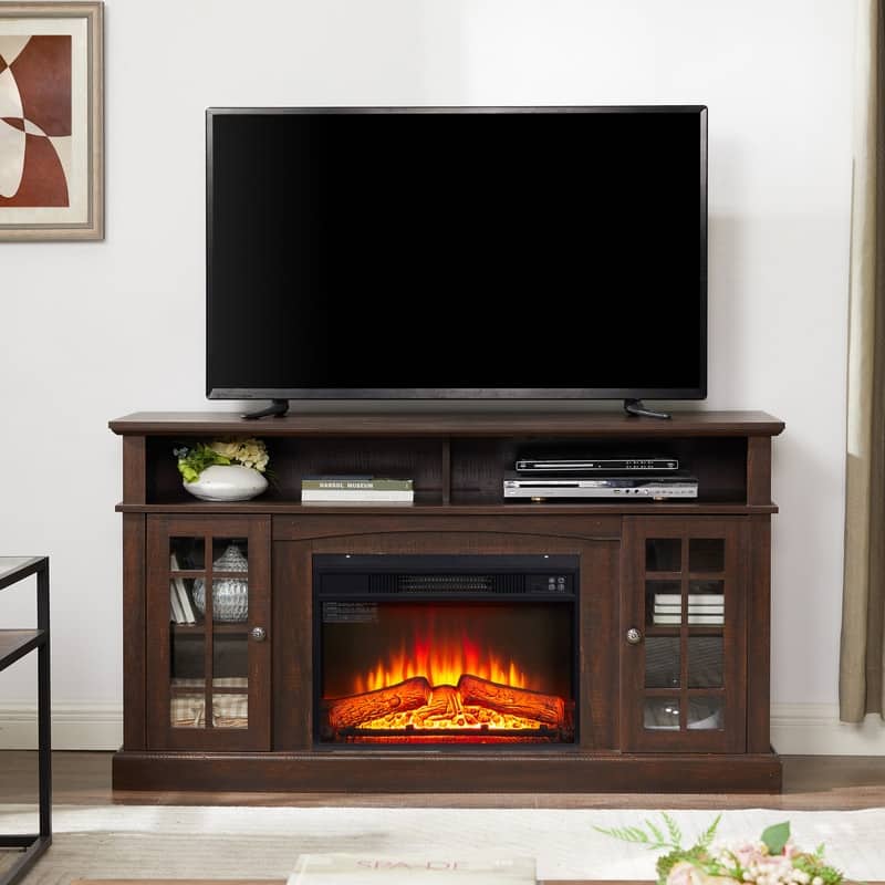 Classic TV Media Stand with 23 Inch Fireplace Modern Entertainment Console for TVs Up to 65 Inch - Espresso