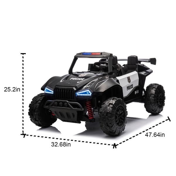 dimension image slide 4 of 5, Two-Seater Kids Ride-On Electric Police Car 24V with 2.4G Remote Control, Music, and Safety Features