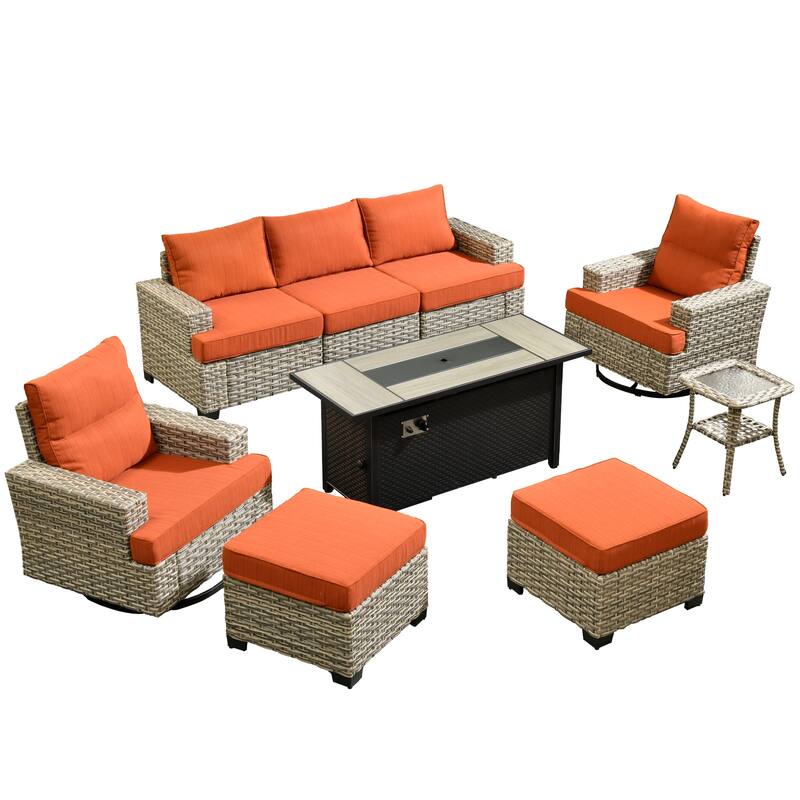 XIZZI 9-Piece Outdoor Patio Furniture Swivel Chair Set with Fire Pit