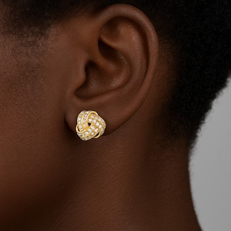 Cubic Zirconia Encrusted Knot Stud Earrings - .75"