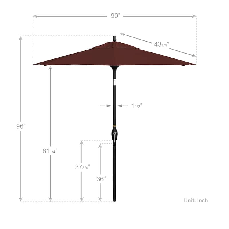 California Umbrella 75' Round Crank Lift Push Button Tilt Black Aluminum Patio Umbrella Sunbrella