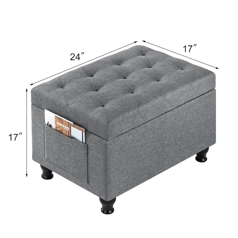 Adeco Linen Fabric Storage Ottoman for Living Room Bedroom