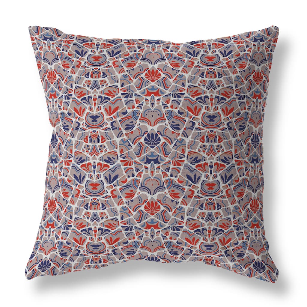 Red And Blue Wildflower Lagoon Indoor/Outdoor Throw Pillow Zipper