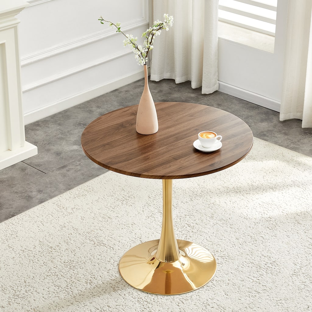 Round Dining Table, 31.5" Circle Tulip Table with Thickened Tabletop & Metal Pedestal, Mid Century Modern Bistro Table