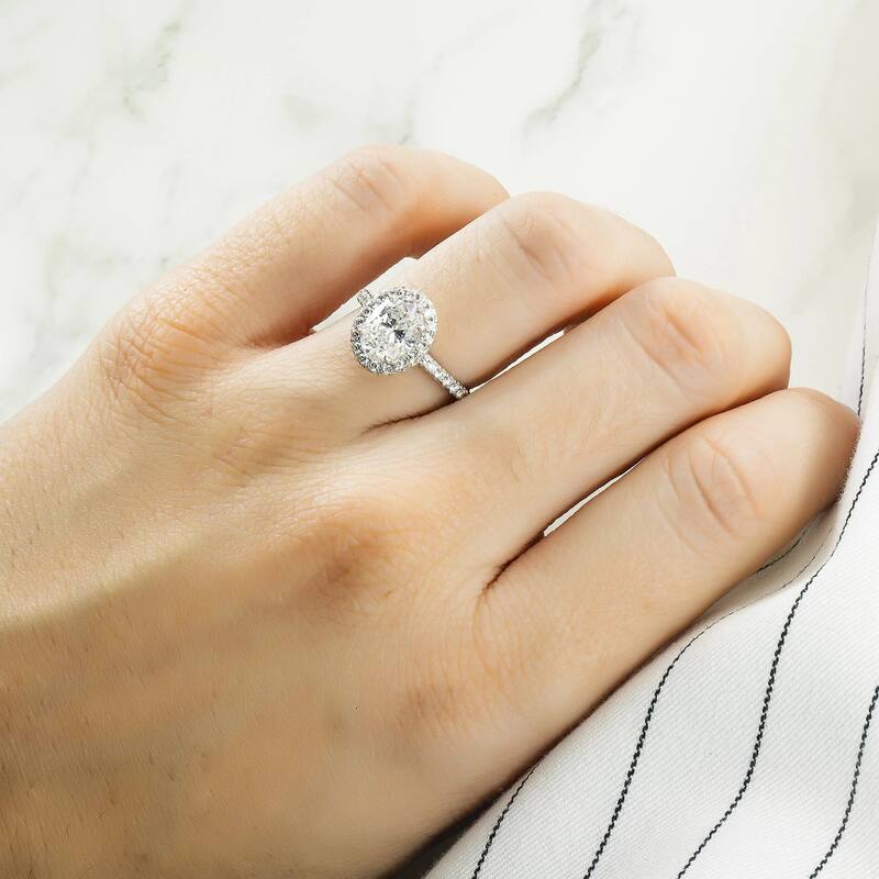 House Of Leon 18K White Gold 1.50ct Oval Diamond Engagement Ring W/ Halo 2.22ctw GIA