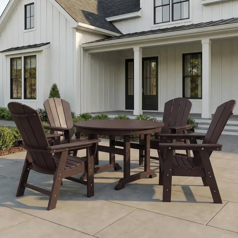 Laguna Hdpe All Weather Outdoor Patio Round Adirondack Dining Chairs Set (5-Piece Set)