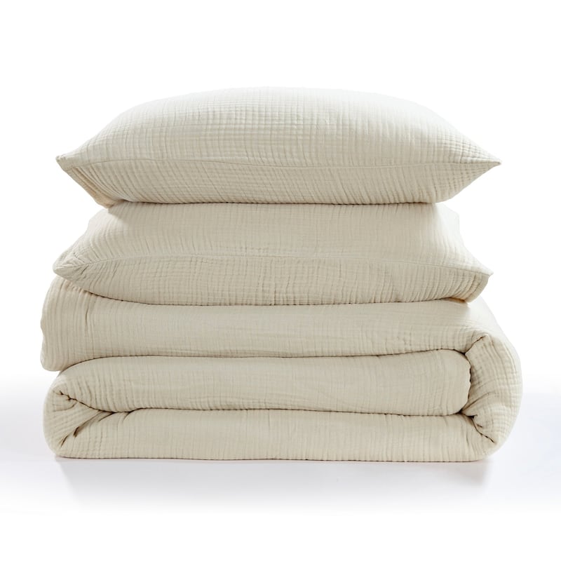 HiEnd Accents 100% Cotton Voile Muslin Gauze Soft and Lightweight Bedding 3 Piece Comforter Set