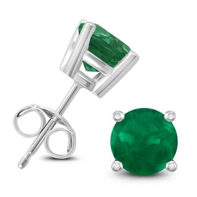 Marquee 14K White Gold 4MM Round Emerald Earrings