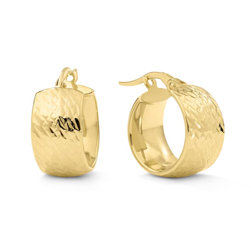 Clover 14K Yellow Gold Diamond-Cut Textured Wide Hoop Earrings