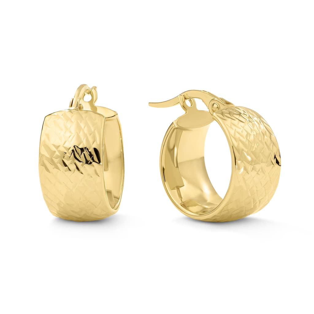 Clover 14K Yellow Gold Diamond-Cut Textured Wide Hoop Earrings