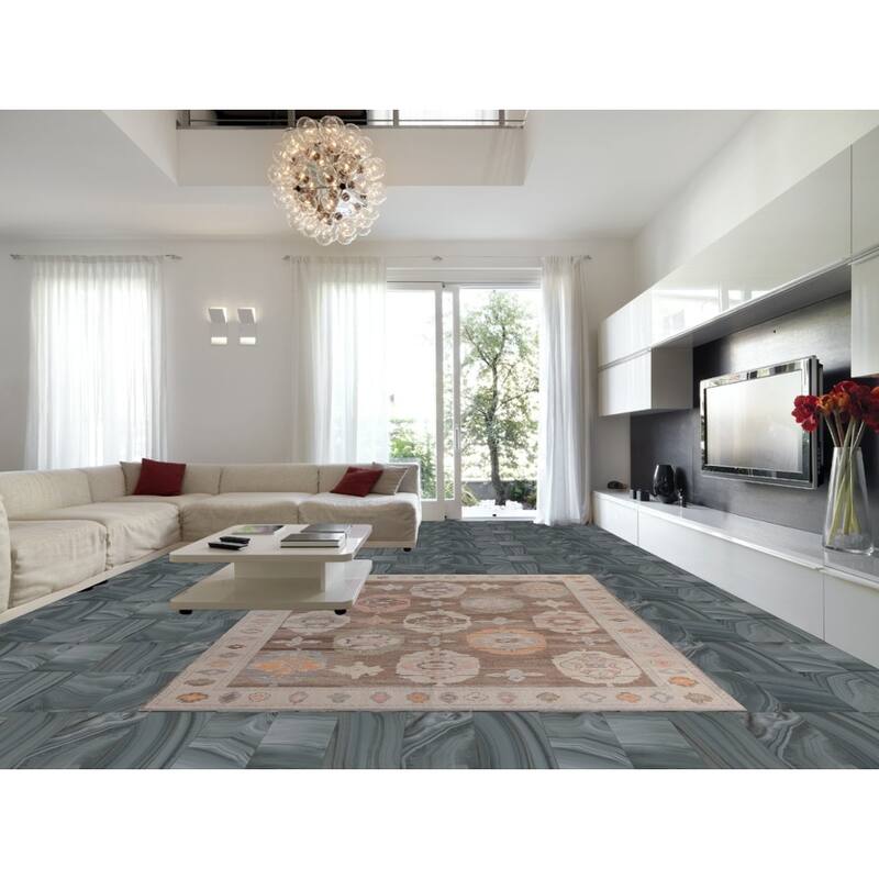 Hand Knotted Oriental 100% Wool Carpet Transitional Geometric Brown Oushak Area Rug - 12' 2'' X 8' 11''