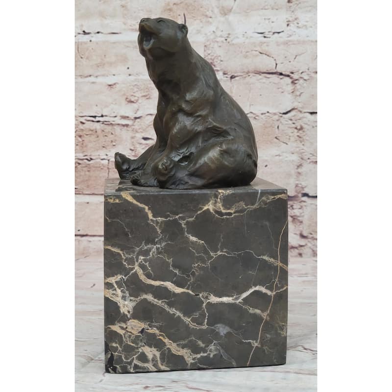 Art Deco Stylish Polar Bear Bronze Sculpture Marble Base Figurine Figure Hotcast