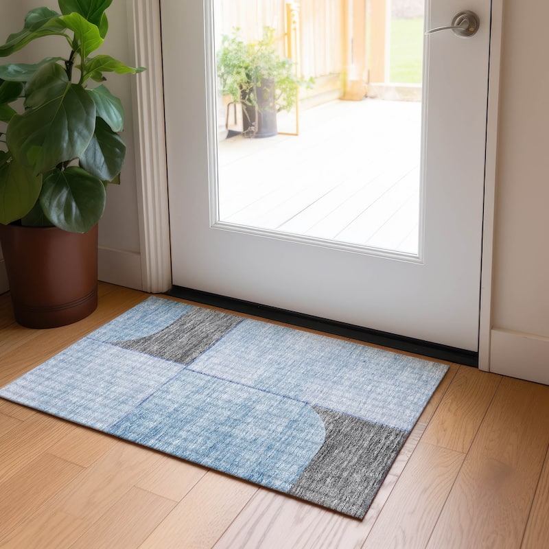 Machine Washable Indoor/ Outdoor Chantille Simple Modern Rug - Sky - 1'8" x 2'6"