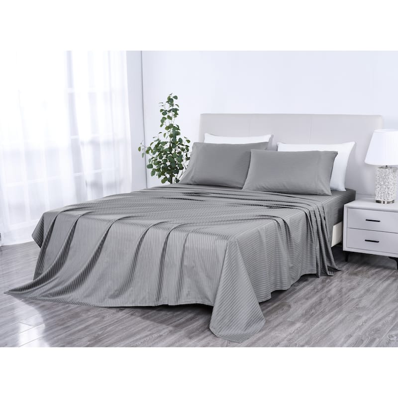 Kathy Ireland 500 Thread Count Damask Stripe Sheet Set with Optifit - Full - Grey