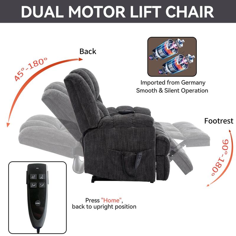 Dual Motor Power Lift Recliner with Heat & Massage, Up to 350 LBS