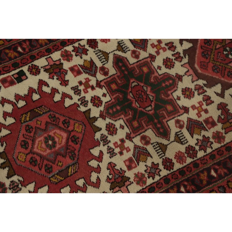 Hand Knotted Oriental 100% Wool Carpet Traditional Tribal Beige & Ivories Gharajeh Runner Rug - 11' 4'' X 2' 2''