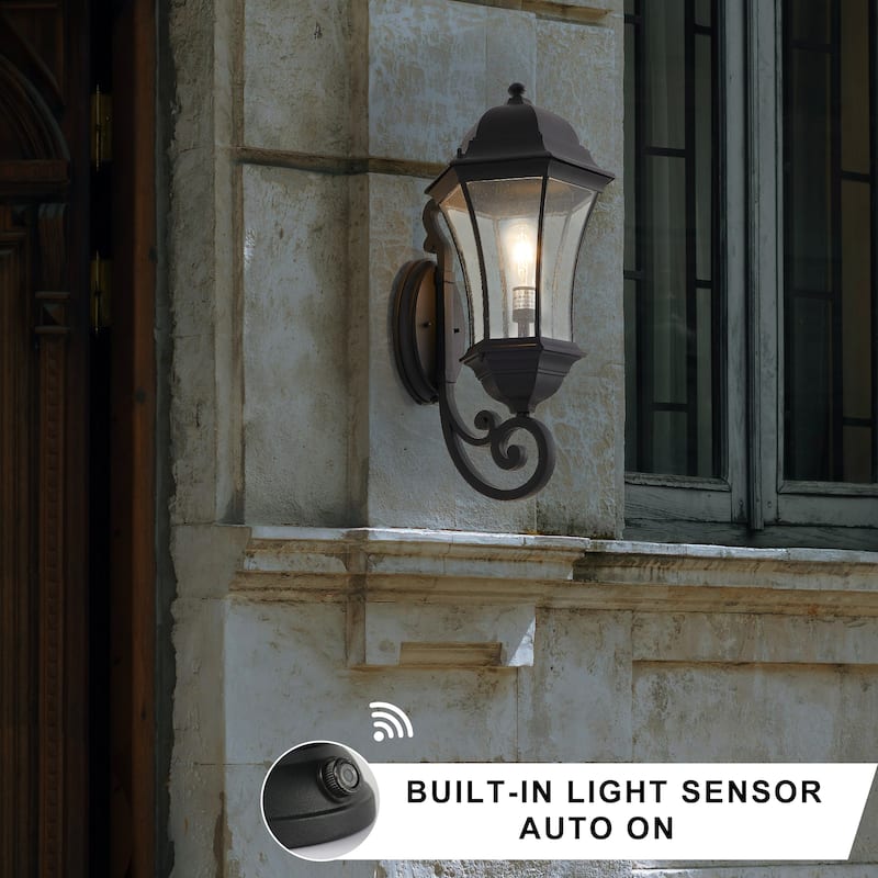 Outdoor Wall Lantern with Dusk to Dawn Sensor, Weatherproof Exterior Light Fixture for Porch, Patio, Entryway, and Garage