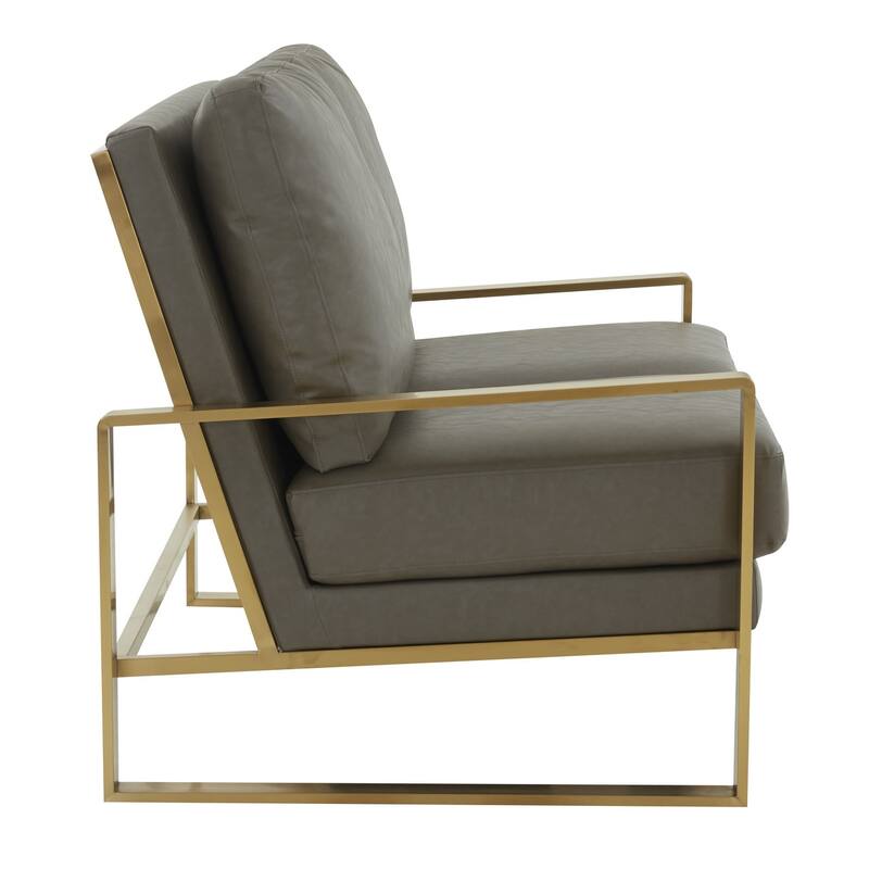 Jefferson Modern Leather/Velvet Loveseat Sofa with Silver/Gold Frame, Removable Cushions Couch for Home and Office