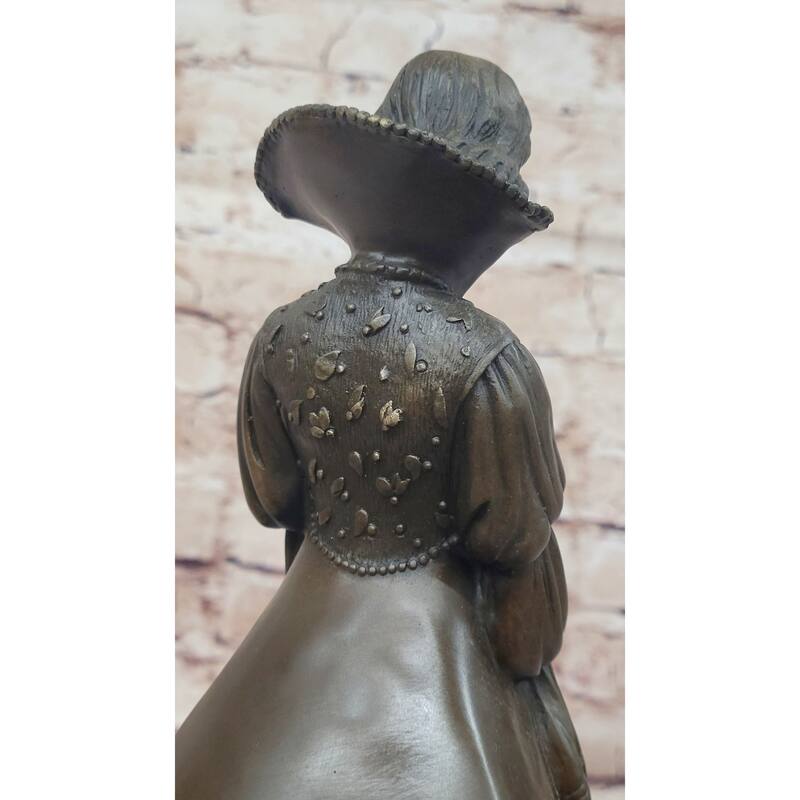 Demure Modest Religious Woman Hot Cast Bronze Sculpture On Marble Base