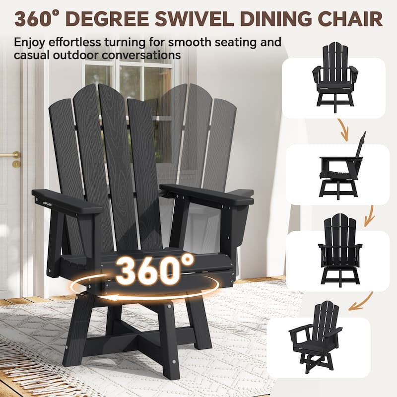 360 Degree Swivel Patio Dining Chair All Weather HDPE Slatted Seat - N/A