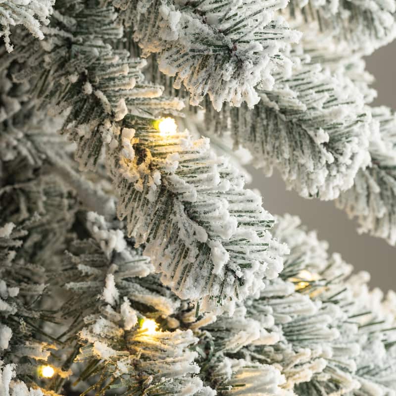 Glitzhome 7.5ft/9ft/12ft Pre-Lit Flocked Layered Spruce Artificial Christmas Trees