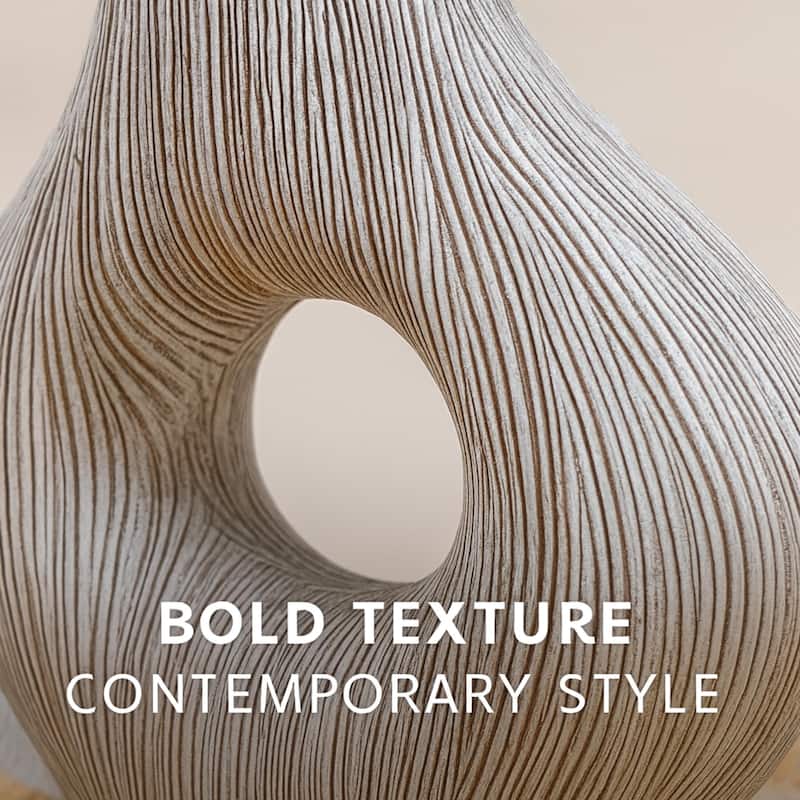 Eternity White Striped Textured Polyresin Vase Modern Table Decor