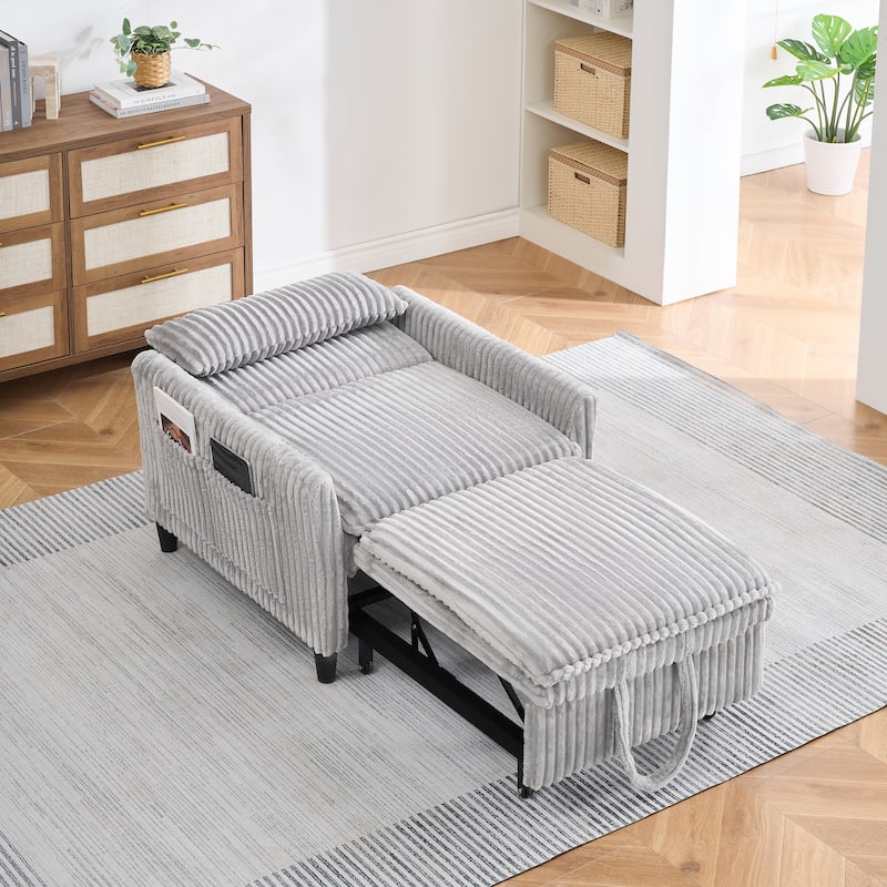 Corduroy Accent Chair Convertible Chaise Lounge, Single Sofa Chair Lounge Chair Pull-out Sleeper Sofa Bed