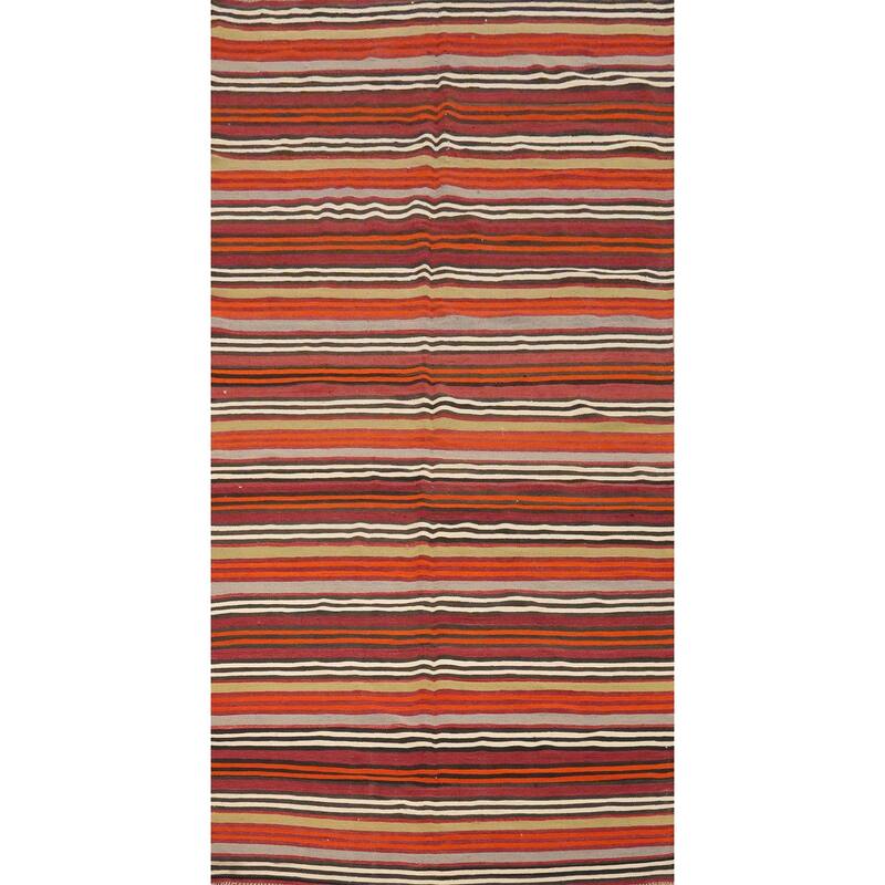 Hand Woven Oriental 100% Wool Carpet Southwestern Tribal Multi-Colored Kilim Area Rug - 11' 5'' X 5' 1''