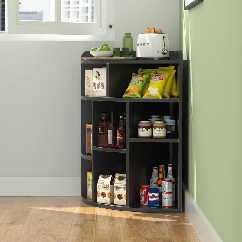 VECELO 4-Tier Adjustable Corner Bookshelf with Charging Station 3 AC Outlets & 2 USB Ports Waterproof Eco-Friendly Design
