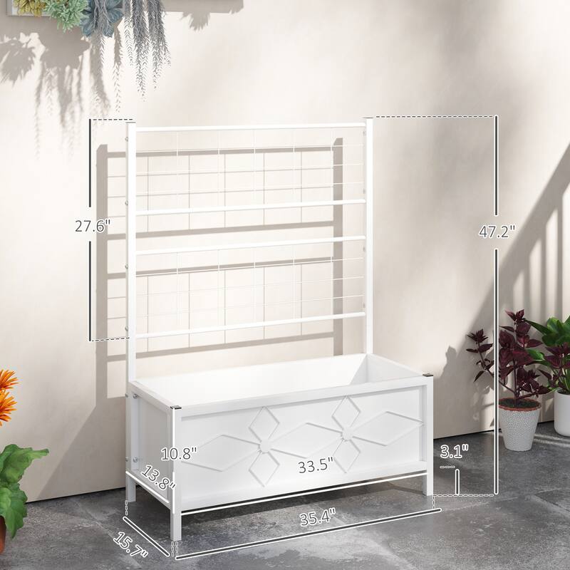 Outsunny Galvanized Raised Garden Bed with Trellis, Outdoor Planter Box for Climbing Vines Vegetables Flowers, Metal Garden Box