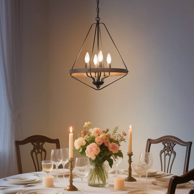 Modern Farmhouse 4-Light Lantern Chandelier Cage Pendant for Kitchen Island Dining Room - W 16" x H 20"